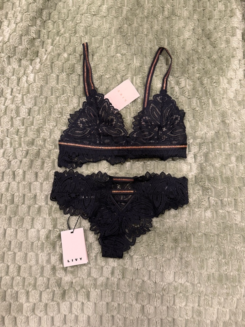 Livy Black Lace Bralette & Bikini Set